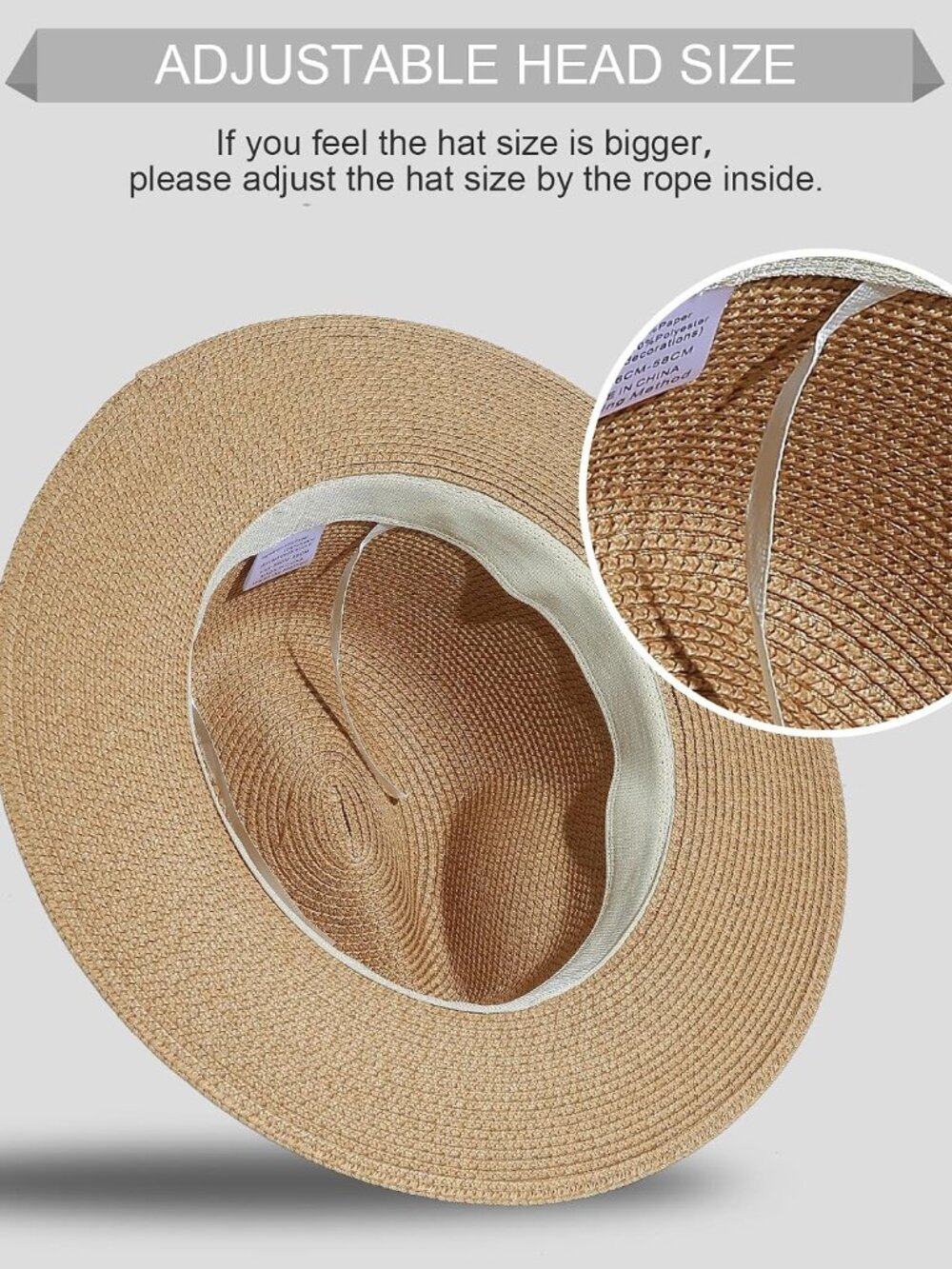Women Wide Brim Straw Panama Roll up Hat Fedora Beach Sun Hat + - Picture 3 of 4